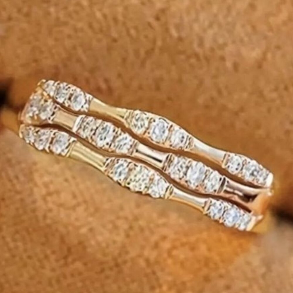 18k Gold Plated Open Adjustable Silver Diamond Ring